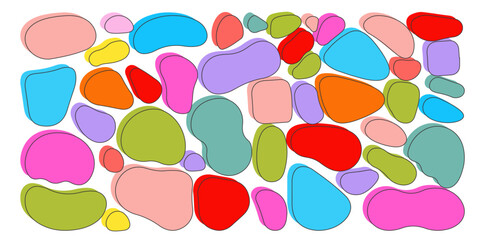 Abstract hand drawn organic shape colorful on white background. Set of blob shape collection with different style. Abstract liquid shapes, organic random blobs, fluid elements. Colored bubble, drop. 