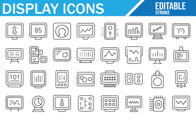 Editable display icons featuring different types of monitors and charts.