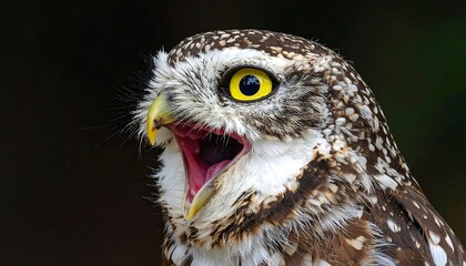 Close Up of an Owl with Open Mouth.