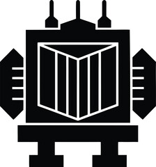 Transformer Icon in Black Silhouette Isolated on Transparent Backdrop: Electrical Power Conversion Symbol, Electromagnetic Induction, and Circuit Component Aesthetics