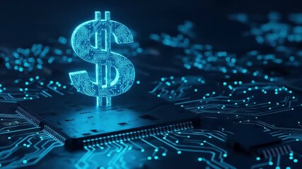 A glowing dollar sign floats above a circuit board evoking modern finance Light reflects the importance of technology in digital banking and cryptocurrency - Powered by Adobe