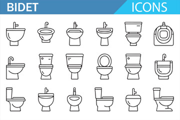 Set of Icons Featuring Bidet and Toilet Designs for Sanitation and Hygiene