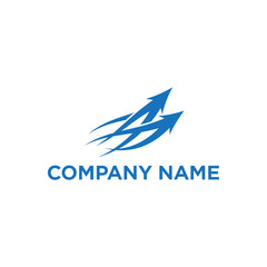 A dynamic blue logo featuring two upward-pointing arrows forming an abstract shape, with streaks suggesting speed and progress.