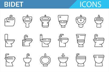 Bidet Toilet Icons Set – Various Types of Bidets and Bathroom Fixtures