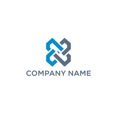 Abstract geometric interlocking knot logo in blue and gray with 'COMPANY NAME' text below, representing connection and partnership.