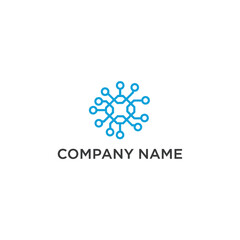 Fototapeta premium Blue technology logo with interconnected circles and lines.