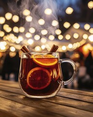 Mug of hot chocolate with orange slices on top