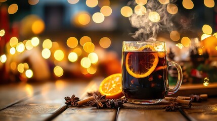 Mug of hot chocolate with orange slices in it