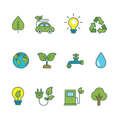 Eco-Friendly Energy and Sustainability Icons Representing Green Living, Renewable Resources, and Environmental Conservation Design