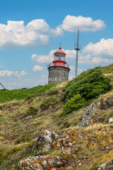 lighthouse, Phare du cap Lihou, located on a hill in the town of Granville, France