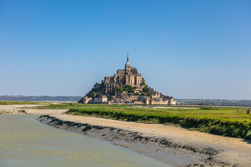View of the beautiful cathedral Le Mont Saint-Michel in Normandy, France
