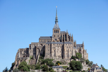 View of the beautiful cathedral Le Mont Saint-Michel in Normandy, France