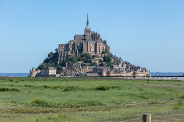 View of the beautiful cathedral Le Mont Saint-Michel in Normandy, France