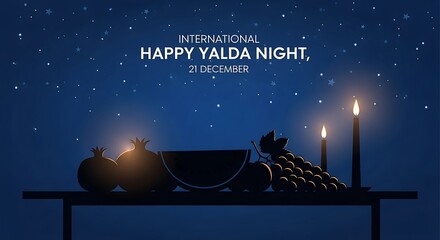Happy yalda night celebration with pomegranates, watermelon, grapes and candles
