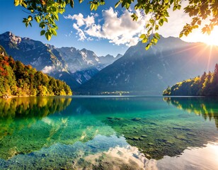 Serene Mountain Lake Scenery.