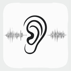 Acoustic wave illustration of an ear symbol representing the concept of hearing, sound waves, and audio perception in graphic design