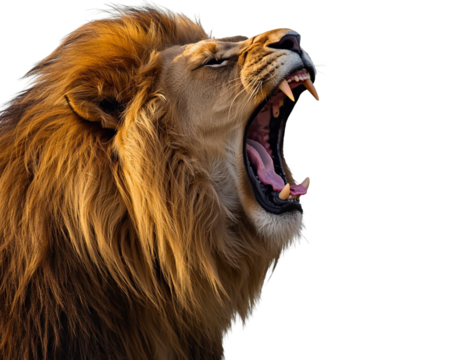 Untitled design - Majestic Lion Roaring in Savannah, Side Profile, Isolated on Transparent Background