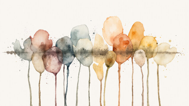 Abstrakte Aquarellmalerei mit stilisierten Blumen