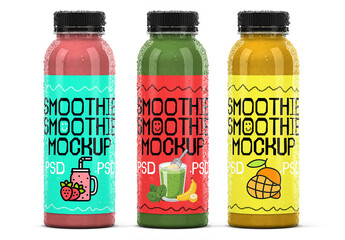 Realistic Smoothie Bottle Mockup PSD - Customizable Label & Liquid