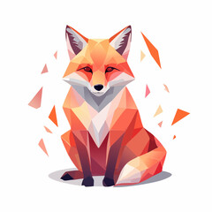 Stylized red fox sitting in a modern low poly geometric style, an abstract digital art illustration of a wild animal with crystal facets