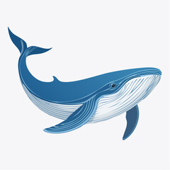 Striking vector illustration of a majestic blue whale, gracefully depicted swimming through the vast ocean, representing marine life and environmental themes