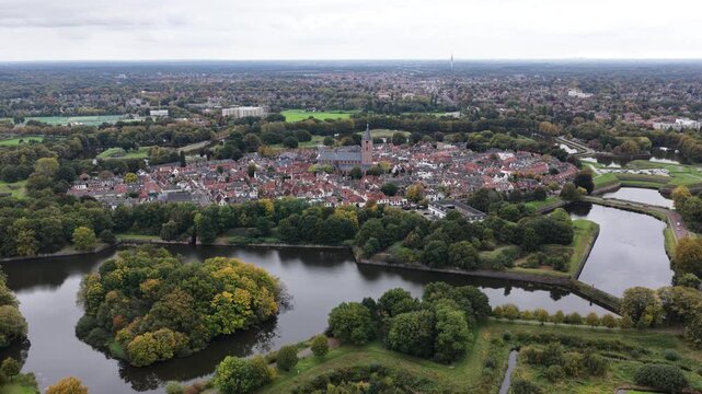Aerial view of medieval Fortress town Naarden in the Netherlands