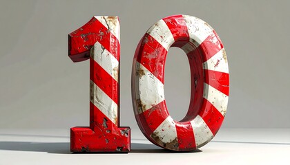 Vintage Red and White Striped Number Ten.