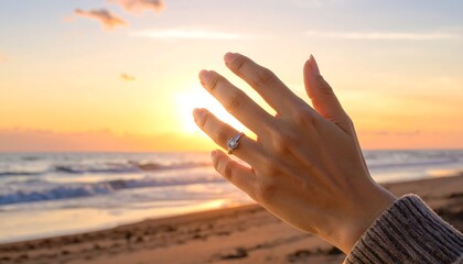 Sunset Beach Hand Reaching for Sun.