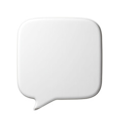 A clean, minimalist 3D white speech bubble with rounded corners and a pointer, standing out against a stark transparent background, ready for your message. background removed