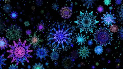 Fototapeta premium Vivid abstract snowflakes and flowers