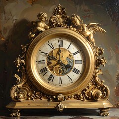 Antique Gold Ornate Clock with Cherubs.
