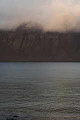 fog on the volcano and ocean on La Graciosa