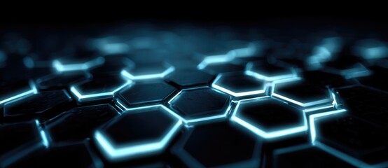 Obraz premium Hexagonal patterns glow in dark space