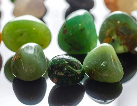 Close Up of Green Gemstones.