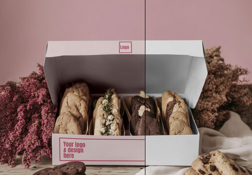 Bakery cookie box mockup with customizable design