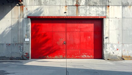 Red Industrial Garage Door Exterior.