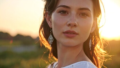 Woman Outdoors Golden Light Portrait.