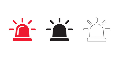 Emergency siren icon set in red black and outline style 