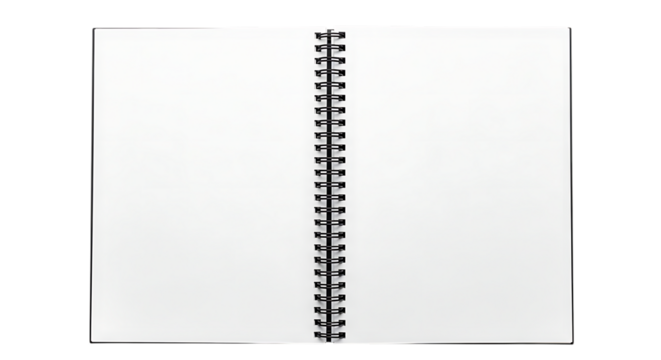 Open spiralbound notebook with blank white pages isolated on transparent background - Powered by Adobe