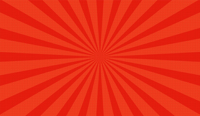 Background for cartoon comics made of red radial rays. A pop art style template for text about superheroes in comics. Vector illustration.