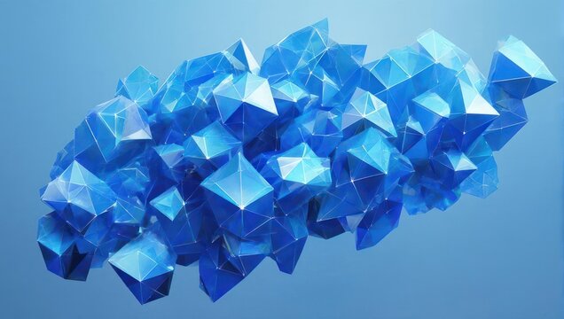 A cloud of icy blue polygonal shapes against a soft, graduated blue background