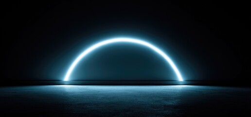 Neon arch glows in darkened space at night