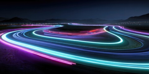 Night racetrack with bright light trails