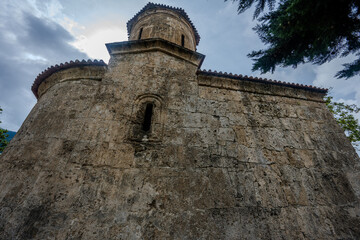 Stone walls of Kish Albanian Church in Shaki, Azerbaijan