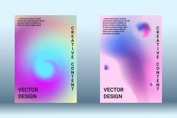 Set for liquid on colorful background. Bright mesh blurred pattern in pink, blue, green tones. Fashionable advertising vector in retro for book, annual, mobile interface, web application.