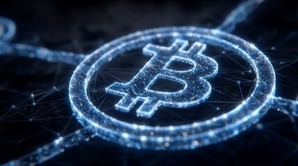 Digital Bitcoin Cryptocurrency Symbol Concept with Abstract Network Connection