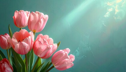 Beautiful Pink Tulips in Sunlight.