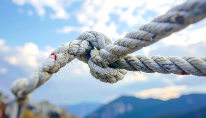 Knotted Rope Against a Cloudy Sky.