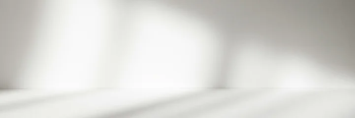 Abstract white studio background with shadows of window. Empty 3d room. Display product with blurred backdrop. Banner © Lyubov