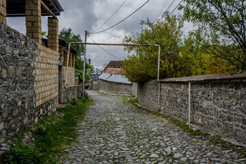 Old cobblestone street in Kish village, Shaki, Azerbaijan
